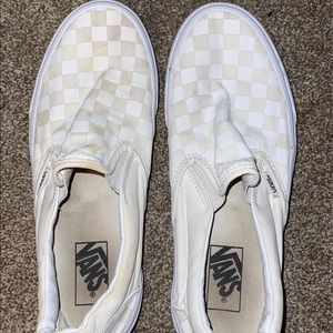 White checkered slip on vans